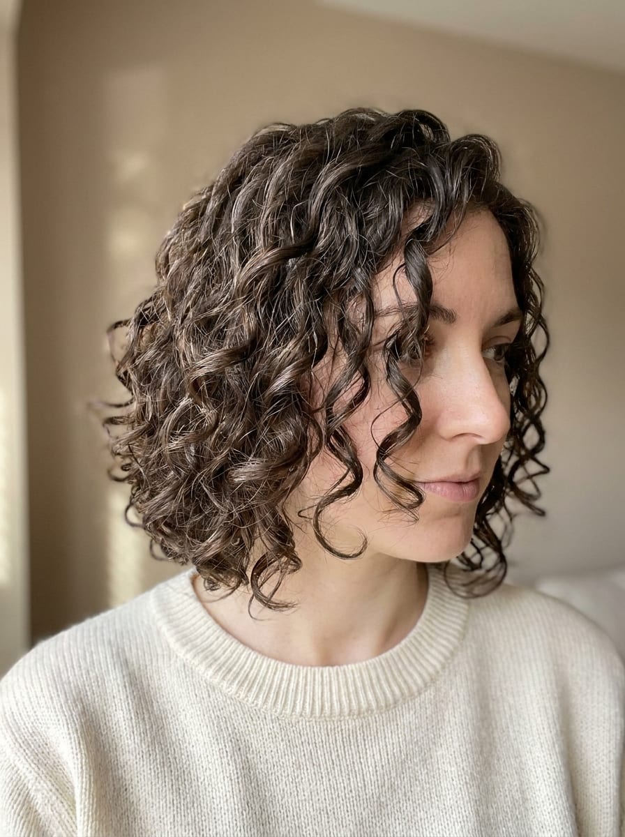 Gestufter Curly Bob - kurze Lockenfrisur